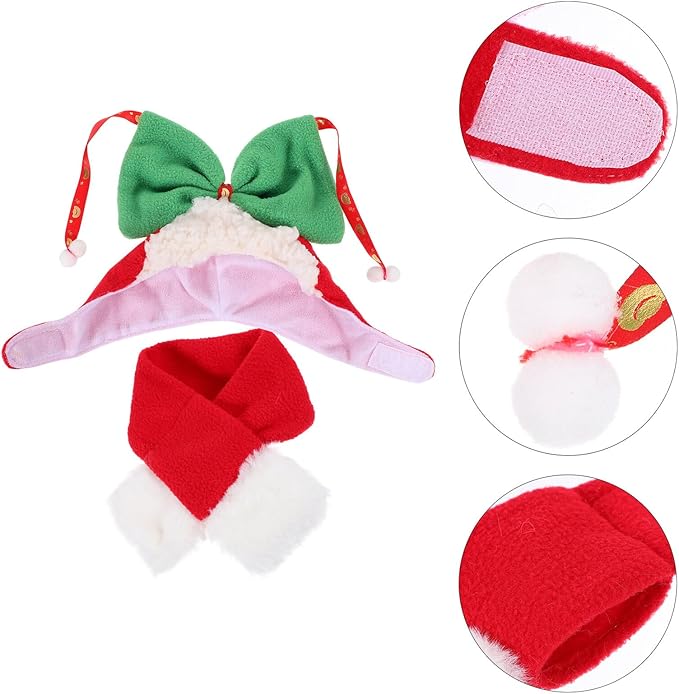 BESPORTBLE Decorative Dog Christmas Hat and Scarf Set, Warm Pet Headdress for Puppies, Soft Holiday Head Cover, 2pcs Pet Supplies for Winter and Festive Photo Accessories