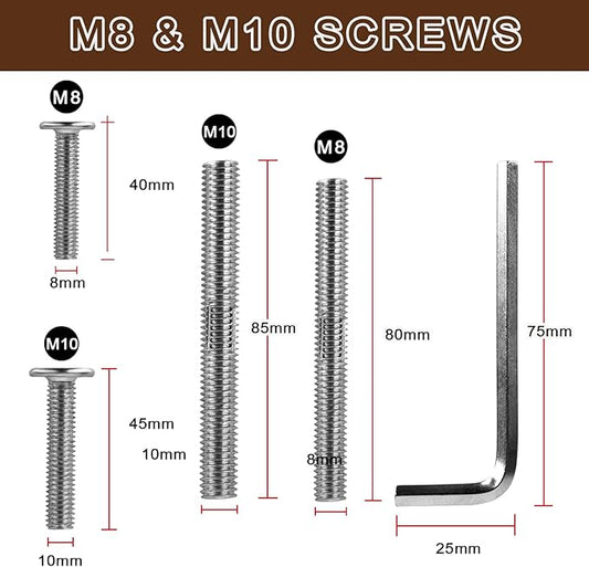 Cat Scratching Post Replacement M10 and M8 Screws with Allen Wrench 4PCS Threaded Bolt and 4PCS Screws