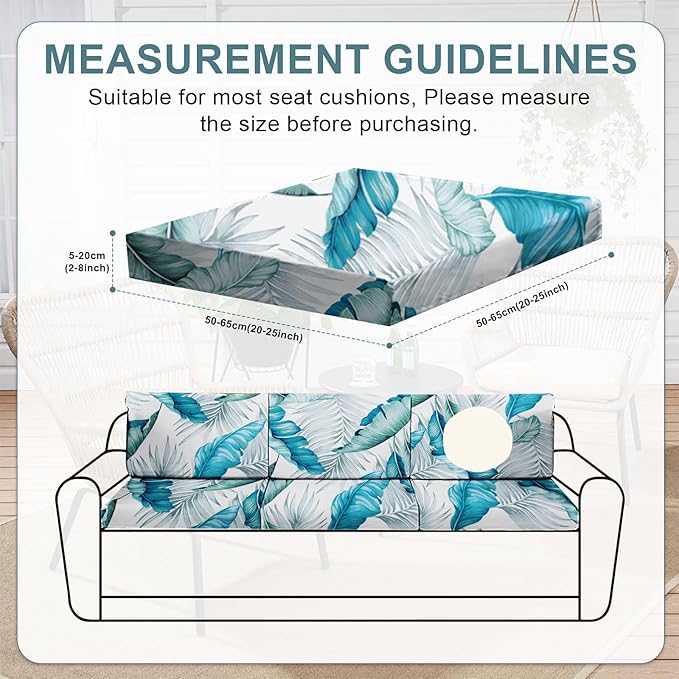 HANDONTIME 8Pcs Patio Cushion Covers Stretch Outdoor Couch Cover Replacement Cushions for Outdoor Furniture Waterproof Patio Furniture Covers for Pets Sofa Cover Washable (Blue Leave,Cover Only)