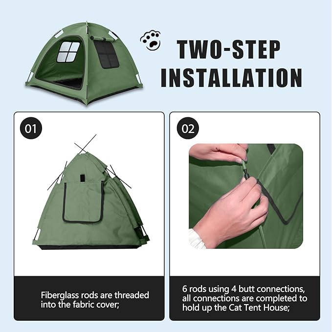 Portable Pet Tent House for Indoor & Outdoor Use - Easy Access Cat Nest Without Door Flap, Ideal for Cats, Puppies & Small Animals (Green)
