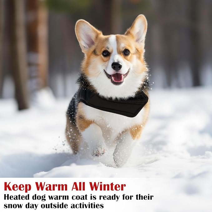 Dog Heated Warm Coat Jacket Pet Winter Black Vest Graphene Heat Lining Coat for Dogs Pet Outdoor Supplies(Not Included Batteries)(Medium)