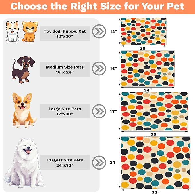 Polka Dot Dog Food Mat for Floors Absorbent Dog Bowl Mat for Food and Water Dispenser Quick Dry Cat Food Placemat Pet Supplies 24" x 32", Red Black Blue