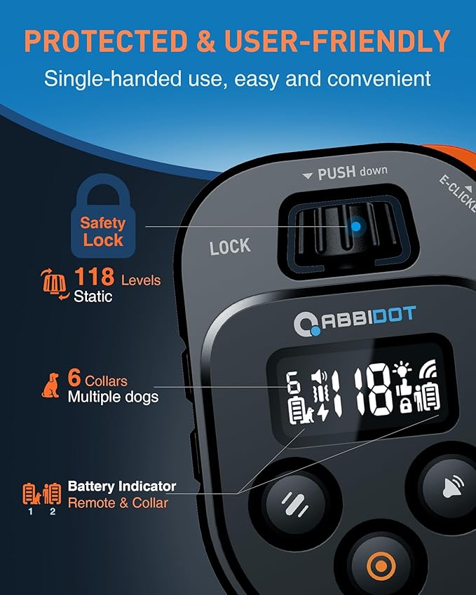 ABBIDOT Dog Shock Collar, 4500FT Dog Training Collar with Remote，IPX7 Waterproof Rating，6 Training Modes (Beep, Vibration, Safe Shock), Enhanced Night Light, Rechargeable E-Collar for Dogs 10-130 lbs