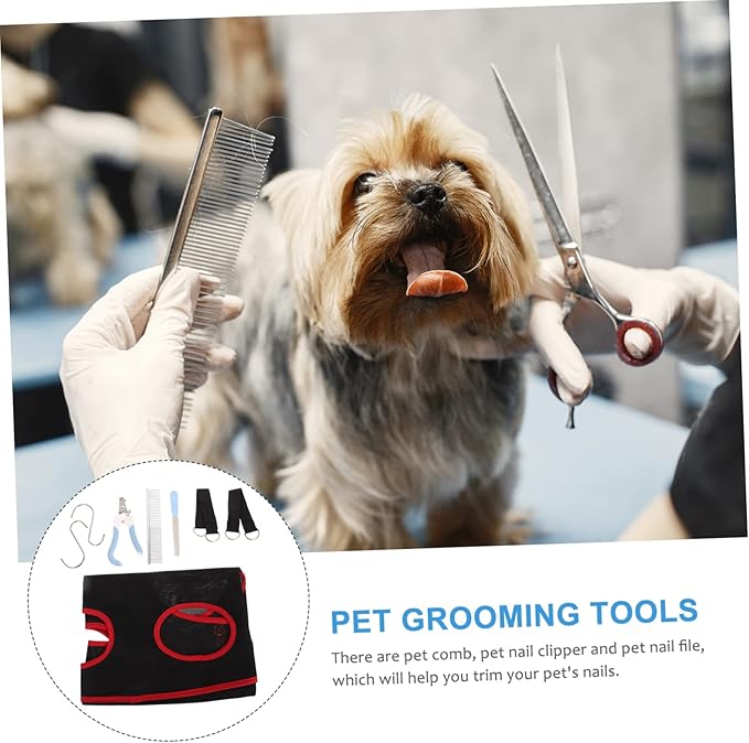 ibasenice 1 Set Pet Grooming Hammock for Cats and Dogs Sturdy Nail Clipper and File Tools Safe and Breathable Sling for Easy Grooming Accessories Included Random Color