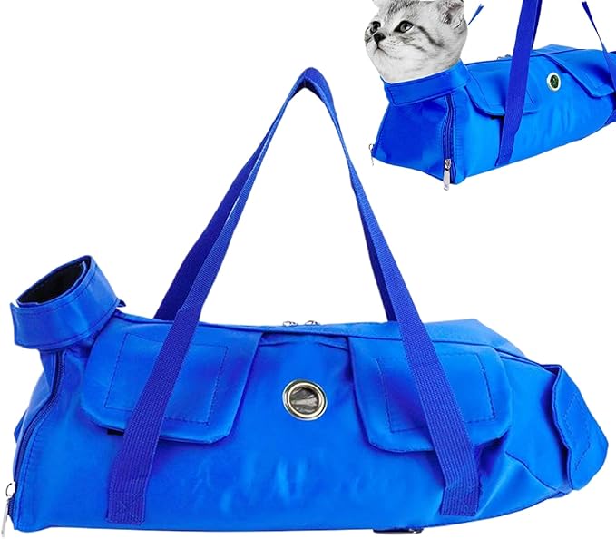 Cat Bathing Bag, Scratch-Resistant Nylon Cat Grooming Bag with Zipper & Paste Tape, Adjustable Multifunctional Cat Restraint Bag for Bathing Washing Nail Cutting, L, Cat Bathing Bag