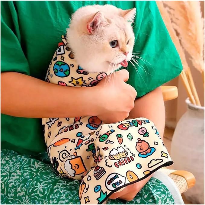 Self-Adherent Cat Grooming Wrap - Bite, Scratch, Escape Swaddle for Medicine & Nail Clipping
