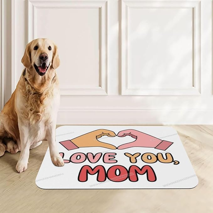 Pet Feeding Mat for Floors Waterproof Dog Mat for Food and Water Happy Mother's Day Floral Gift Mom Ht Absorbent Quick Dry Non Slip Mats Cat Bowls 18X12In