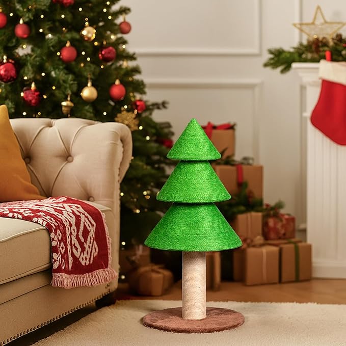 31.5in Christmas Tree Cat Scratcher, Cat Scratching Post for Indoor Cats, Large Sisal Cat Scratching Tree Cat Scratch Tower (Grass Green)