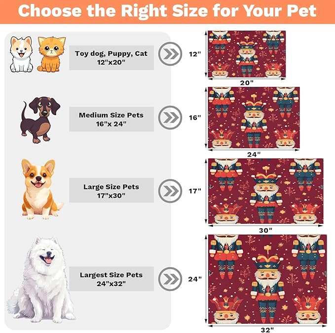 Nutcrackers Dog Food Mat for Floors Absorbent, Quick Dry Water Dispenser Mat for Food, Water, Pet Supplies 16" x 24", Christmas