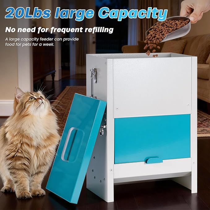 Automatic Cat Feeder Outdoor Gravity Cat Dry Food Dispenser Waterproof Pet Feeding Station for Stray, Feral Cats, Puppies and Kittens