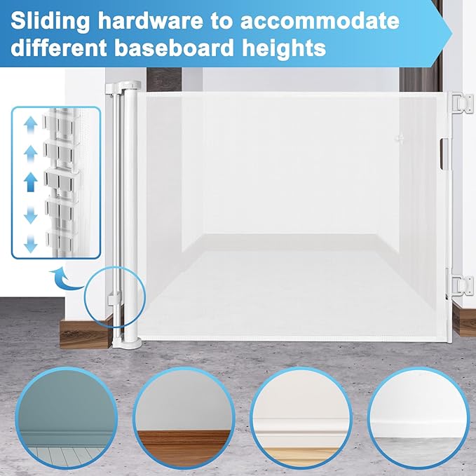 55 Inch Retractable Baby Gates for Doorways Retractable Dog Gate for Stairs Outdoor Retractable Gate Mesh Baby Gate Retractable Gates for Dogs Indoor Large Dog Gate Child Gates for Doorways, White
