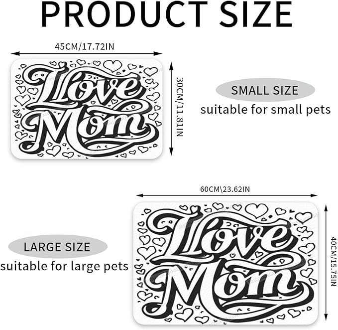 Non Slip Mat for Dog Pet Cat Dog Food Mats Happy Mother's Day Floral Gift for Mom B Water Bowl Mat Quick Dry Absorbent Cat Feeding Mats 24x16In