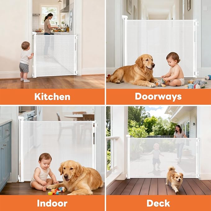 70 Inch Wide Retractable Baby Gate for Doorways, Extra Long Dog Gate Indoor Pet Gate Retractable Gate Outdoor Gates for Decks, Extra Long Baby Gates for Large Openings, White