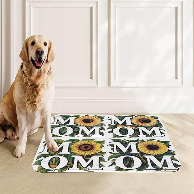 Pet Feeding Mat for Floors Waterproof Dog Mat for Food and Water Happy Mother's Day Floral Gift Mom Ih Absorbent Quick Dry Non Slip Mats Cat Bowls 24x16In
