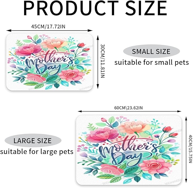 Pet Feeding Mat for Dogs Cats Happy Mother's Day Floral Gift for Mom Bj Absorbent Dog Food Mat Non-Slip Waterproof Placemat Quick Dry Pet Supplies Bowl Mats