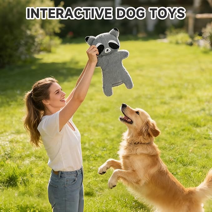 Mihachi No Stuffing Crinkle Dog Toys,2-in-1 Holds Water Bottles-Cruncher with Puncture Resistant Squeaker, Dog Squeak Toys Plush Dogs Chew Toy for Small Medium Large Breed Chewer, Raccoon
