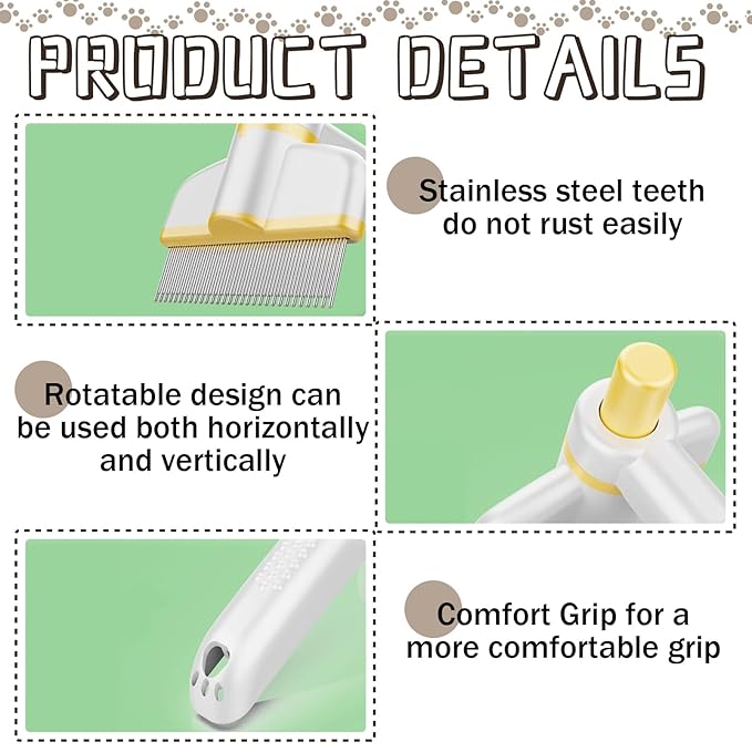 Pet Hair Removal Comb, 2025 Upgraded One Click Self Cleaning Grooming Brush, Cat Brush Comb with Non slip Handle for Short & Long Hair, Pet Grooming Supplies for Cats & Dogs Massaging (yellow)