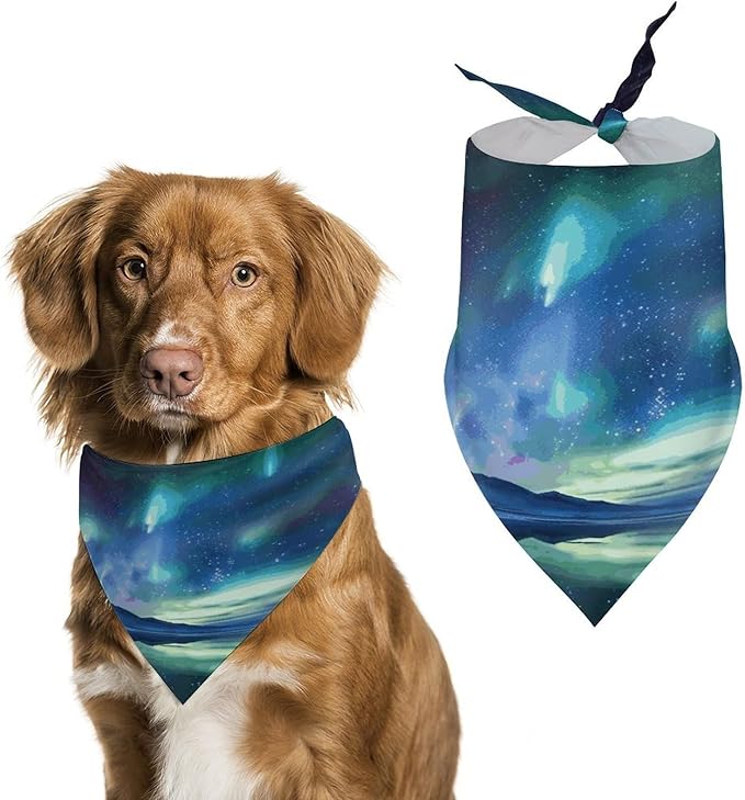Dog Bandana Spring Pet Scarf Adjustable Triangle Northern Lights Printing Dog Bib Washable Polyester Puppy Bandana for Small Medium Large Dogs Cat Birthday Party Supplies