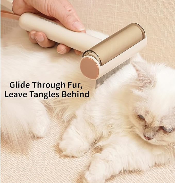 3-in-1 Pet Grooming Combs for Matted Hair Dogs/Cats,Stainless Grooming Comb with Short & Long Teeth,With a Lint Roller for Dust & Hair,Hidden Dematting Comb for Long Hair,Easy to Use and Clean Brown