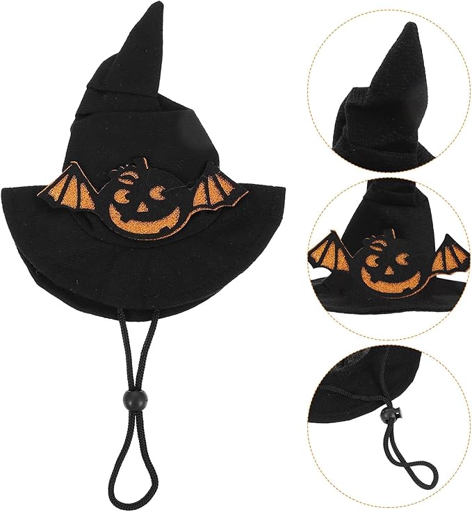 Halloween Pet Hat Black Ghost Bat Design Pet Decor Accessory Small Size for Holiday Costume and Party Supplies