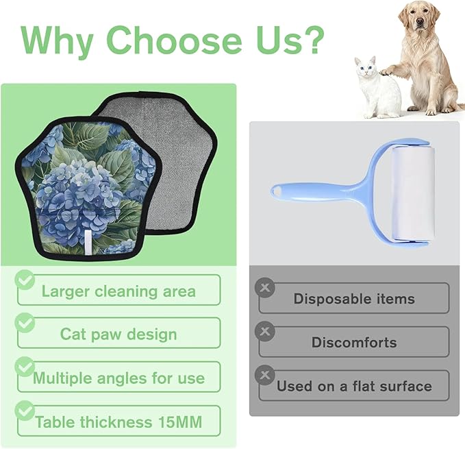 Reusable Pet Hair Removal Glove Hydrangeas Magic Brush for Cat & Dog Hair Remover for Car, Sofa, Bedding, Clothes - 9x9 Mitt Washable