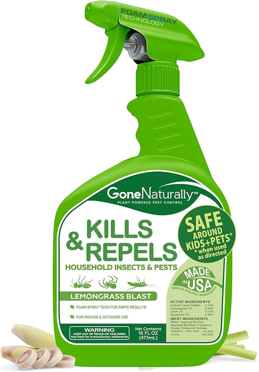 Lemongrass Oil Spray for Bugs– Insect Repellent & Bug Spray for Home– Kills & Repels Ants, Roaches, Spiders, Flies, Mosquitoes & More– Safe for Kids & Pets– Indoor & Outdoor Use (16oz)