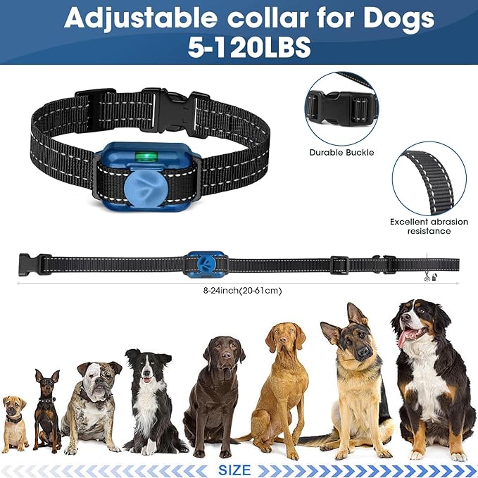 Small No Shock Dog Training Collar for Small Dogs 5-15lbs, Strong Vibrating Dog Collar Beep and Vibrate Only, Safe Lock Waterproof Rechargeable Vibration Collars for Dogs-No Prongs,Blue and Grey