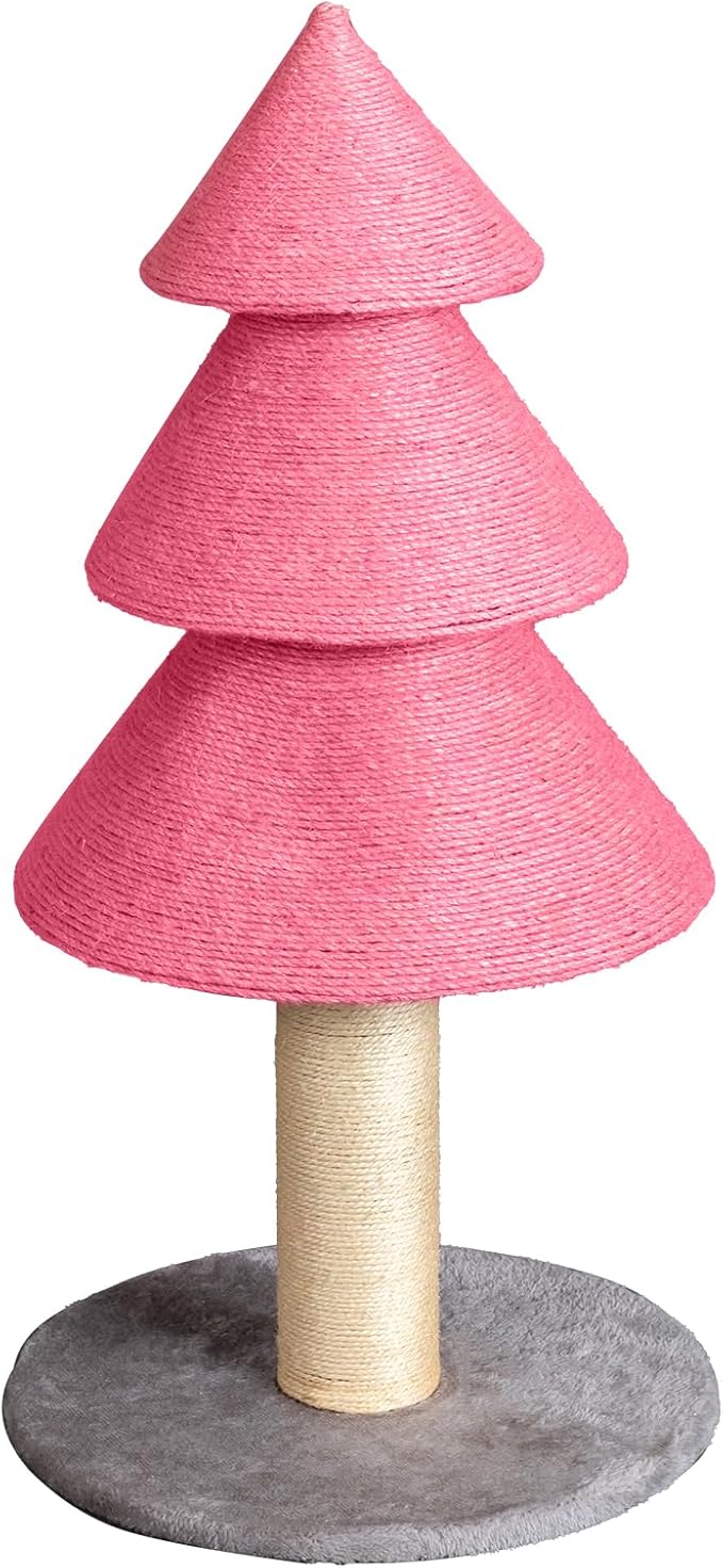 31.5in Christmas Tree Cat Scratcher, Cat Scratching Post for Indoor Cats, Large Sisal Cat Scratching Tree Cat Scratch Tower (Pink)