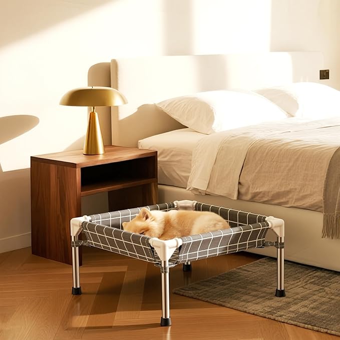 4-Sided Enclosed Elevated Dog Bed - Scratch-Resistant Stainless Steel Frame, Safety Fences to Prevent Falling, Ideal for Puppies & Cats, Indoor & Outdoor Use, Patio/Camping Friendly
