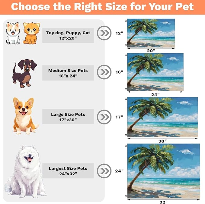 Palm Tree Dog Food Mat for Floors Absorbent, Quick Dry Water Dispenser Mat for Food, Water, Pet Supplies 24" x 32", Ocean Island