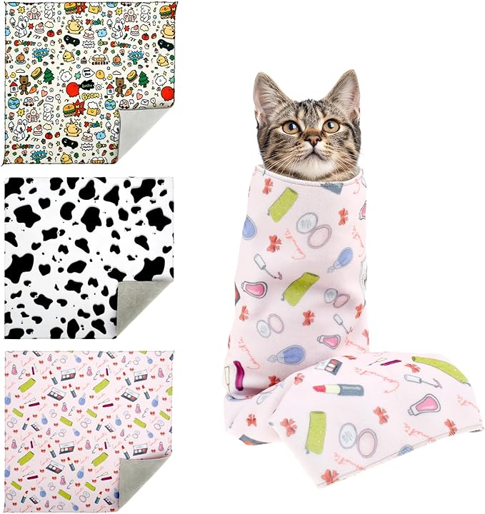 3 Pcs New Cat Grooming Wrap, Self-Adherent, Anti-Bite, Anti-Scratch, Anti-Escape Calming Cat Restraint Wrap, Multifunctional Pet Grooming Wrap for Medicine Nail Clipping Ear Cleaning Teeth Brushing