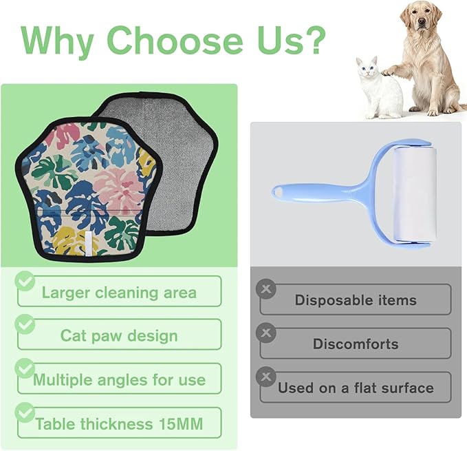 Reusable Pet Hair Removal Glove Abstract Palm Leaves Magic Brush for Cat & Dog Hair Remover for Car, Sofa, Bedding, Clothes - 9x9 Mitt Washable