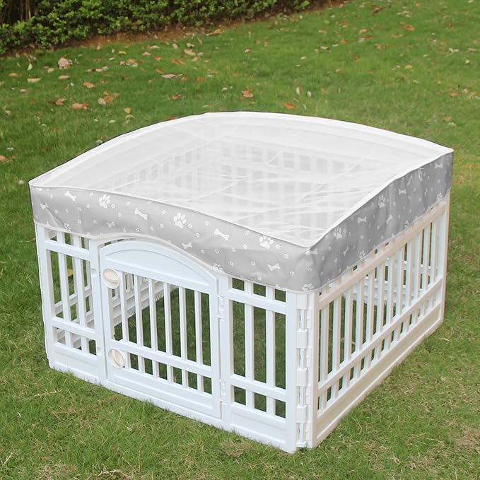 Dog Playpen Mesh Top Cover for 36" Inch Pet Playpen with 4 Panels, Dog Crate Cover Pet Tent Puppy Play Pen Cover, Ideal for Indoor/Outdoor Use. Note: Playpen Not Included (Gray)