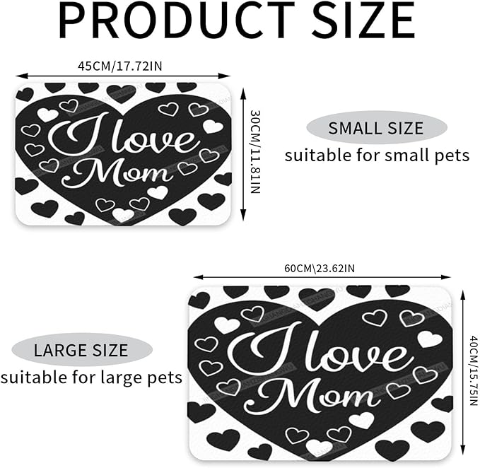 Dog Food Mats for Floors Happy Mother's Day Floral Gift Mom Black Absorbent Pet Cat Food Mat Quick Dry Dog Bowl Mats for Water Pet Supplies 18X12In