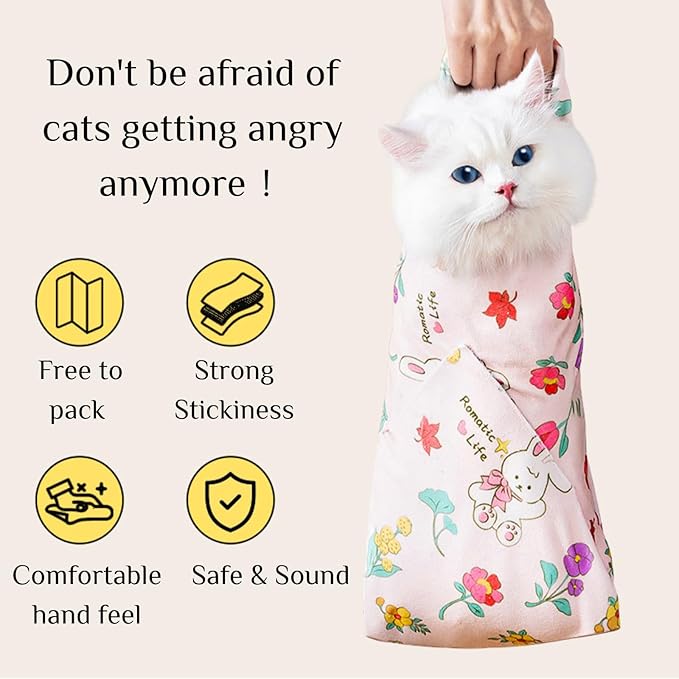 Cat Grooming Wrap, Pet Restraint Bag Cat Wrap for Stress-Free Nail Clipping Anti-Scratch Anti-Escape Multifunctional Care Pet Tool(Pink,L)