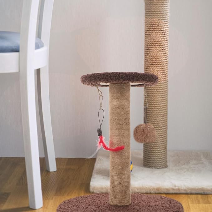 Cabilock Cat Scratching Post with Sisal Rope Sturdy Climbing Tower Multi-Functional Cat Claw Scratcher Pole Brown Round Play and Exercise