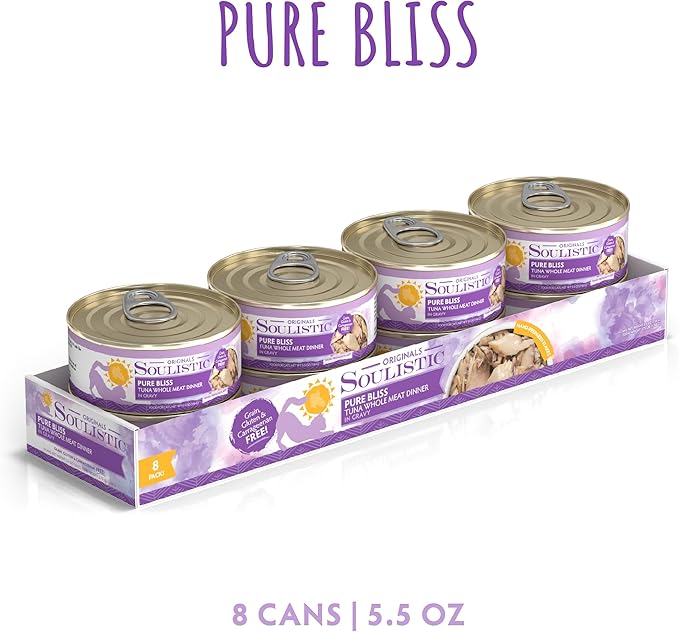Soulistic Originals, Pure Bliss Tuna Whole Meat Dinner in Gravy, 5.5oz Can, Pack of 8