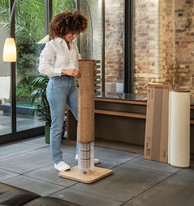 Omlet Switch LED Cat Scratching Post | Sustainable & Extra Tall 33” Cat Scratcher | Boredom Buster for Indoor Cats | Over 1200 Irresistible Light Modes | Bamboo Base and Sisal (Coffee)