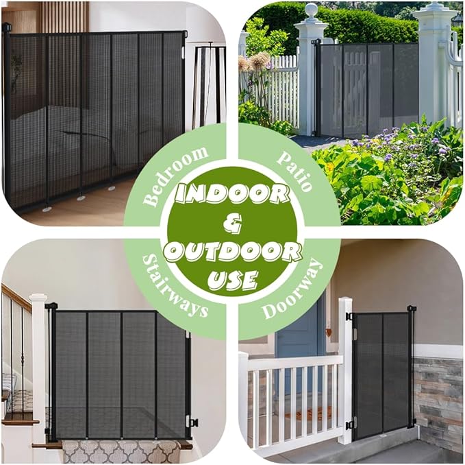 47" Extra Tall Retractable Baby Gates, Extends to 71" Wide, ExtraTall Retractable Safety Gate with Reinforced Strips, Retractable Tall Dog Gates for Doorways Mesh Baby Pet Gates Indoor, Black