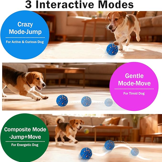 Interactive Dog Ball Toy for Medium Large Dogs, Durable E-TPU Bouncing Ball with Rechargeable Battery, Waterproof for Outdoor Play, Keeps Dogs Engaged (Yellow)