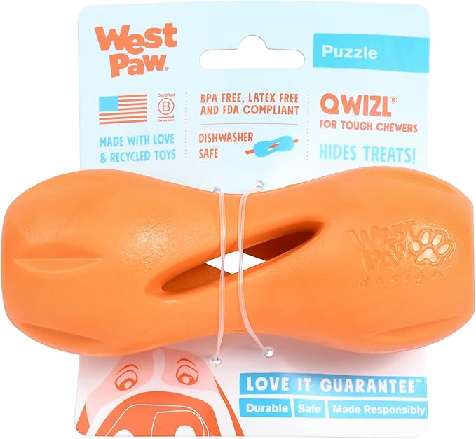 West Paw Zogoflex Qwizl Interactive Treat Dispensing Dog Puzzle Treat Toy for Dogs, Tangerine, Small