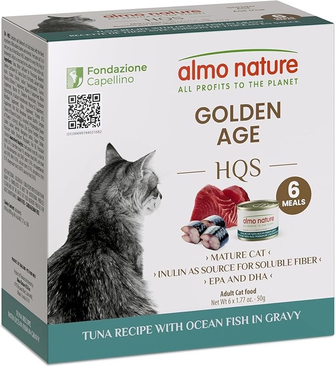 almo nature Supportive Formulas Golden Age HQS Tuna & Ocean Fish in Gravy Wet Cat Food, 1.77-oz can, case of 6