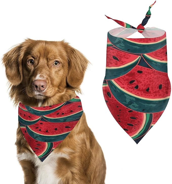 Dog Bandana Spring Pet Scarf Adjustable Triangle Red Watermelon Printing Dog Bib Washable Polyester Puppy Bandana for Small Medium Large Dogs Cat Birthday Party Supplies