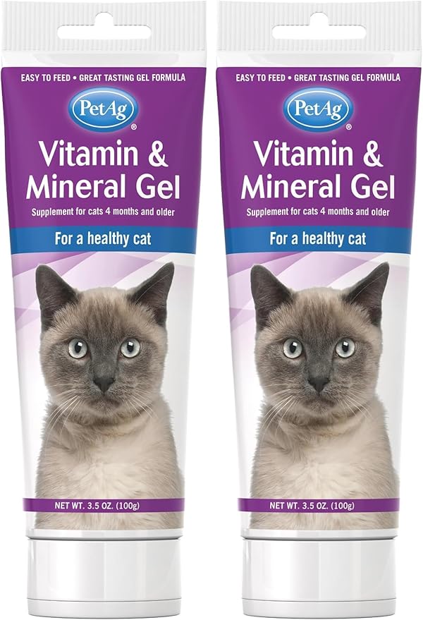 PetAg Vitamin & Mineral Gel Supplement for Cats - 3.5 oz - Provides Basic Daily Vitamins & Minerals for Cats 4 Months and Older - Easy to Digest (Pack of 2)