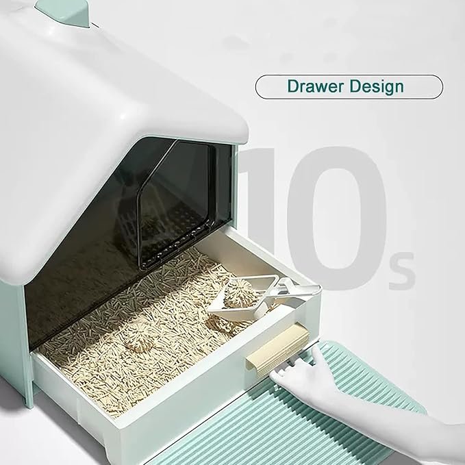 Cat Litter Box,Fully Enclosed Litter Box Holds Odors,Prevents Urine and Litter Leakage,Assembly Free,Easy to Clean Stylish Litter Box Furniture with Pull-Out Litter Tray and Litter Scoop ( Color : Gre