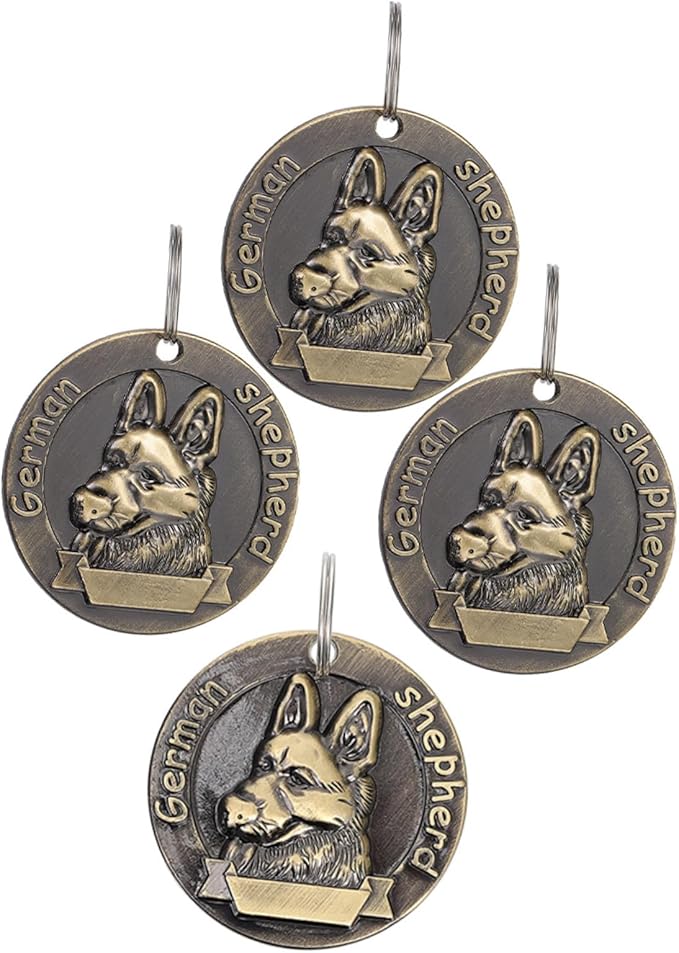 Cabilock 4pcs Vintage Bronze German Shepherd Dog Tags Pet Id Name Tags Alloy Collar Charms for Dogs Pet Supplies