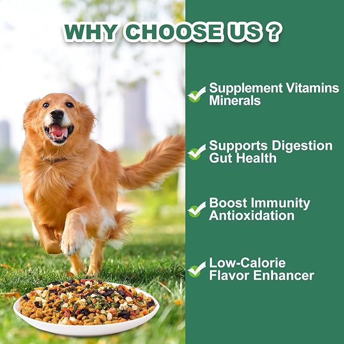 12-in-1 Vegetable Fruit Mix Cats Dogs Treast - Natural Ingredient Food Toppers Picky Eaters, High Fiber Digestive Health, Grain-Free(8.5oz)