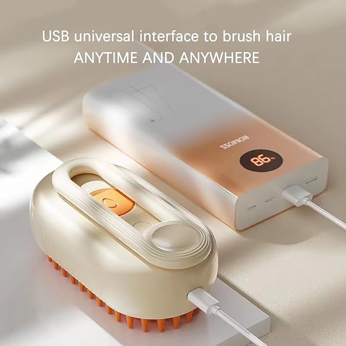 Pet Spritz Cat Defur Comb for Cats Dogs, 3-in-1 Self Cleaning Silicone Cat Steam Brush, Silicone Bristle Head 360° Rotating Pet Steam Brush (Khaki)