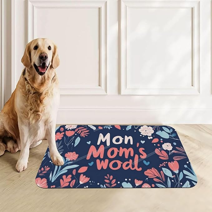 Dog Food Mats for Floors Absorbent Pet Cat Food Mat Happy Mother's Day Floral Gift for Mom Hc Non Slip Dogs Bowl Mats Water Dog Placemats Feeding Mat Pet Supplies 24x16In