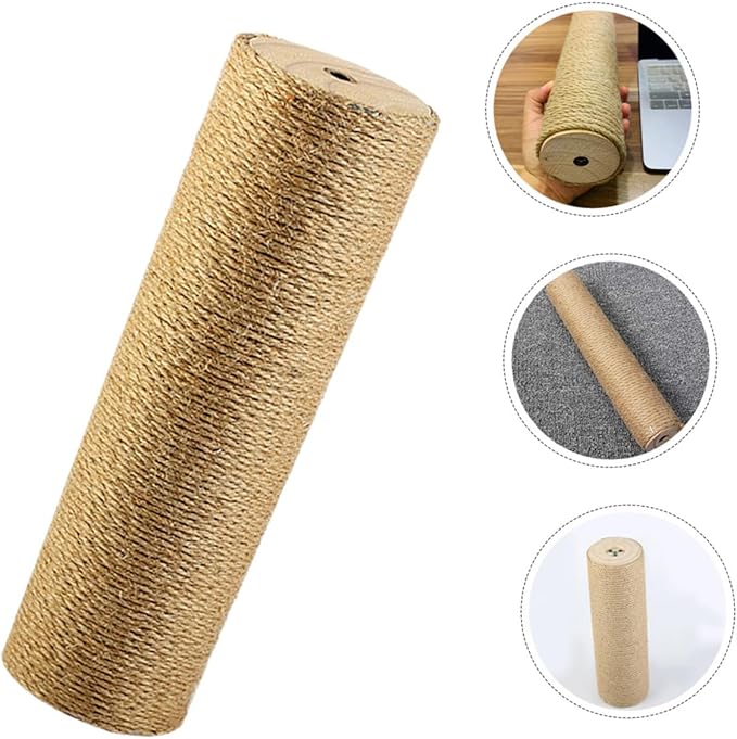 UPKOCH Cat Scratching Post Jute Rope Scratch Pole 9cm X 30cm Solid Wood Sturdy Cat Claw Scratcher Indoor Floor Accessory